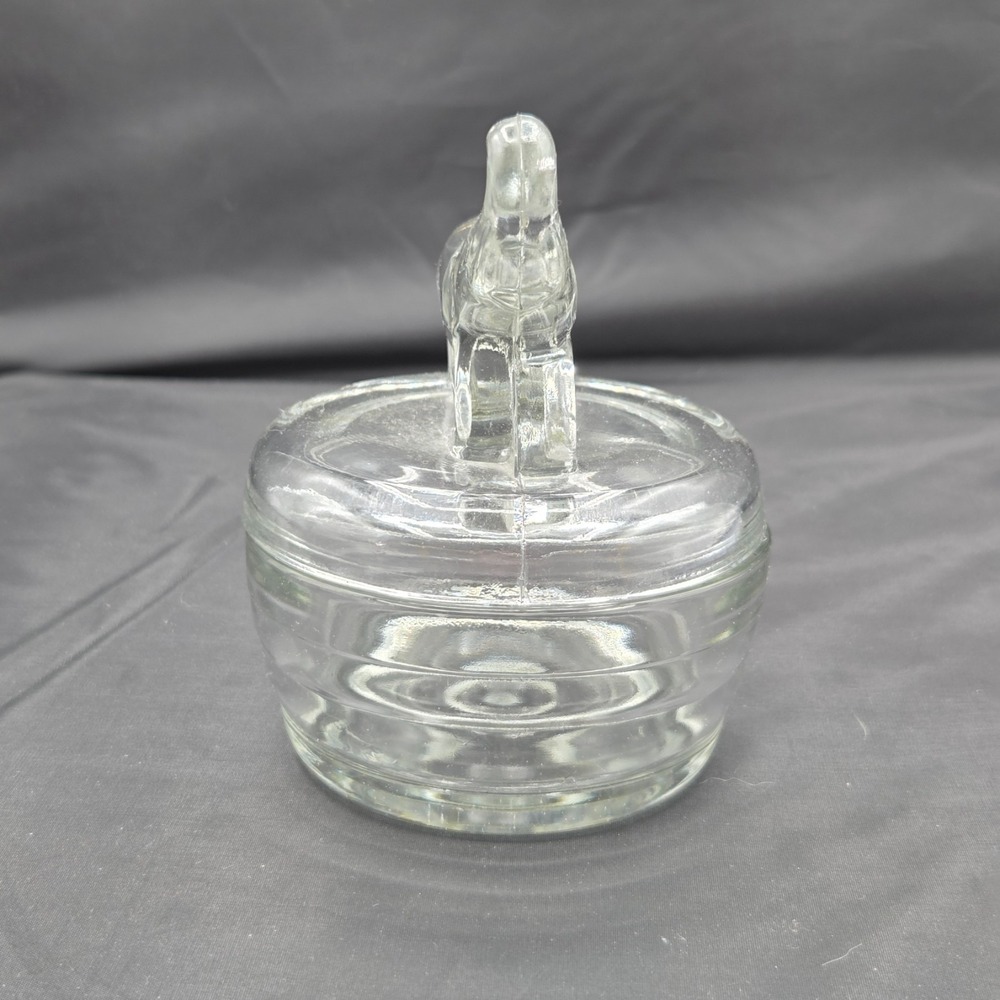 Vintage Jeanette Glass Elephant Powder Jar Trinket Candy Dish 5" Tall MCM Vanity - Picture 4 of 9